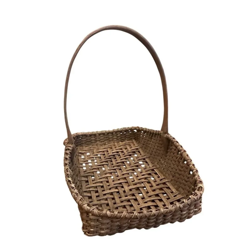Vintage Handwoven Wicker Gathering Flower Basket Bentwood Handle Farmhouse 22”